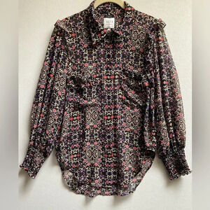 MISA LOS  ANGELES Floral Print Long Sleeve Blouse SZ S